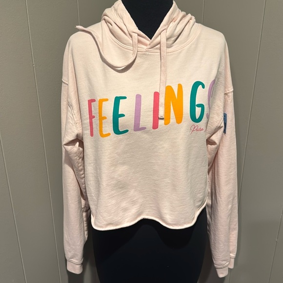 Pura Vida light pink cropped FEELINGS graphic long sleeve hoodie. Small. - Picture 2 of 5